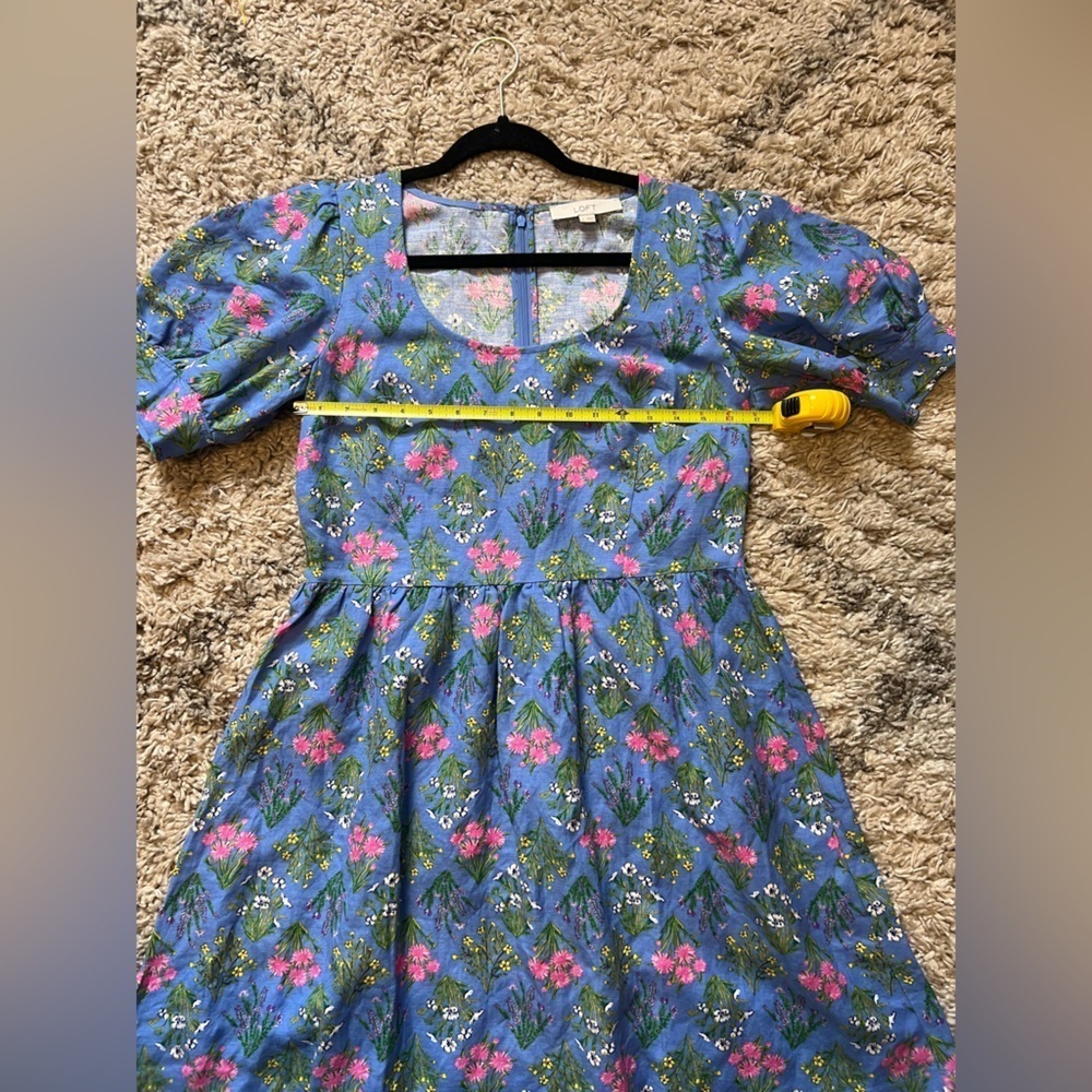 LOFT Floral U-Neck Puff Sleeve Dress size 2 (E103) - Picture 8 of 15